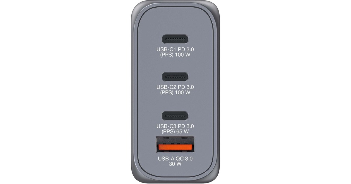 Verbatim GaN-Ladegerät 100W, 1x USB-A , 3x USB-C(grau, PD 3.0, QC 3.0)