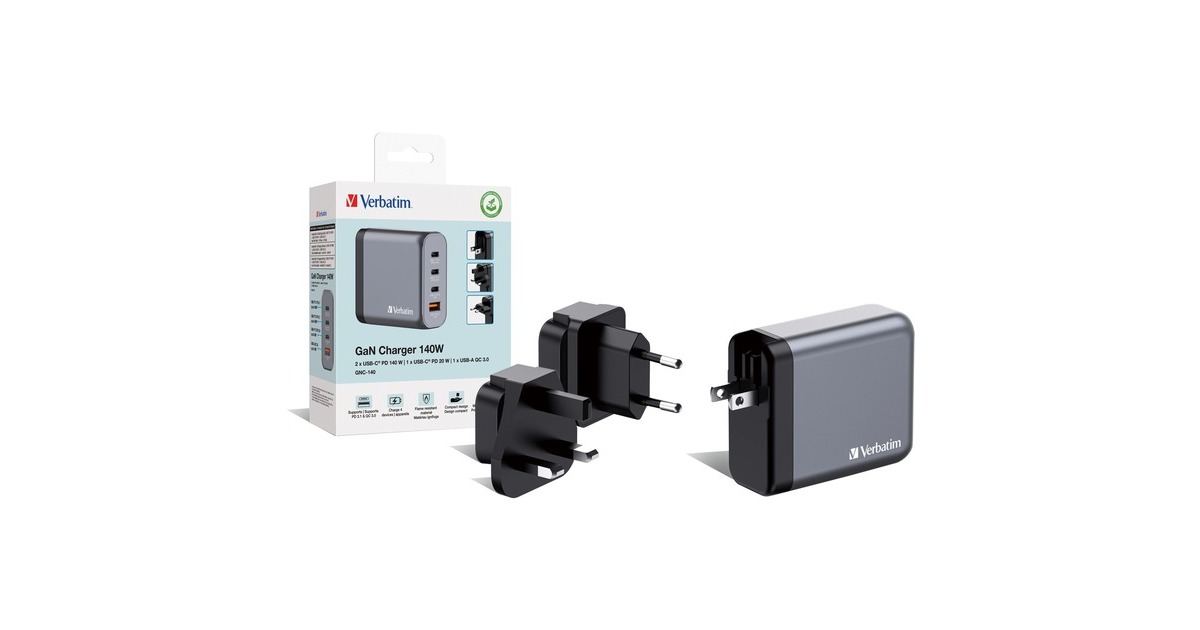 Verbatim GaN-Ladegerät 140W, 1x USB-A , 3x USB-C(grau, PD 3.1, PD 3.0, QC 3.0)