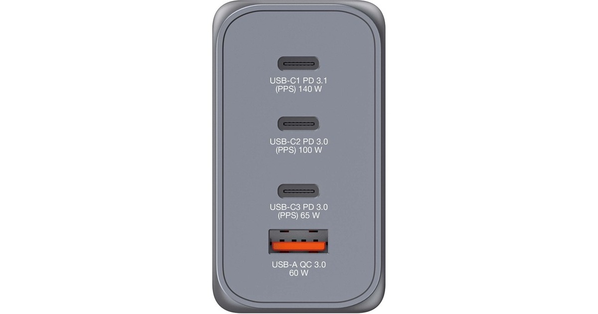 Verbatim GaN-Ladegerät 240W, 1x USB-A , 3x USB-C(grau, PD 3.0, QC 3.0)