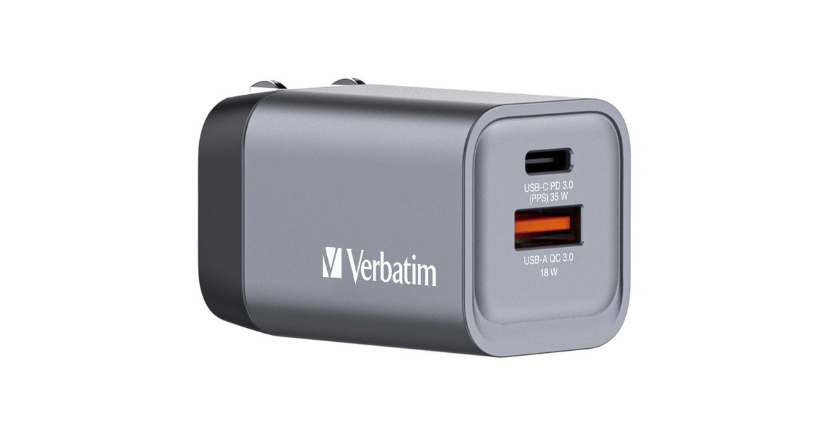 Verbatim GaN-Ladegerät 35W, 1x USB-A , 1x USB-C(grau, PD 3.0, QC 3.0)