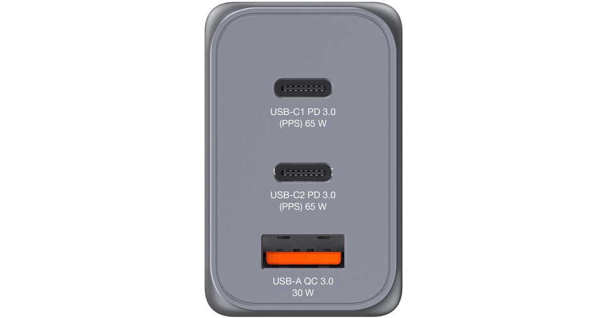 Verbatim GaN-Ladegerät 65W, 1x USB-A , 2x USB-C(grau, PD 3.0, QC 3.0)