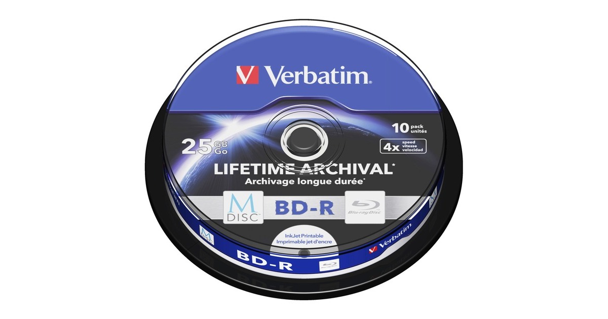 Verbatim M-DISC BD-R 4x 25 GB, Blu-ray-Rohlinge(4-fach, 10 Stück, bedruckbar)
