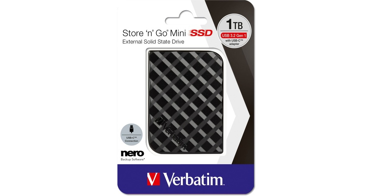 Verbatim Store 'n' Go Mini 1 TB, Externe SSD(schwarz, USB-C 3.2 Gen 1 (5 Gbit/s))