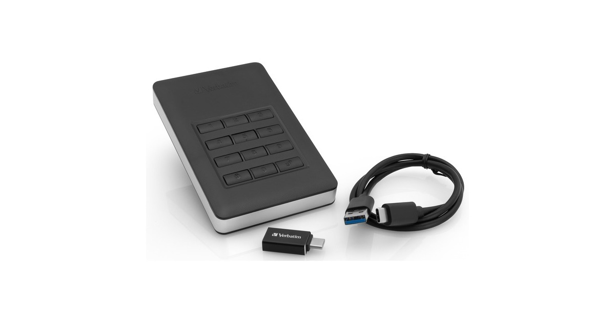 Verbatim Store 'n' Go Secure 1 TB, Externe Festplatte(schwarz/silber, USB-C 3.2 (5 Gbit/s))