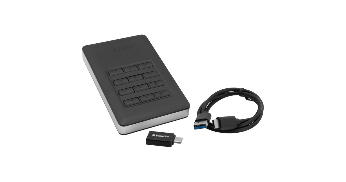 Verbatim Store 'n' Go Secure Portable, Externe Festplatte(schwarz/silber, USB-C 3.2 (5 Gbit/s))