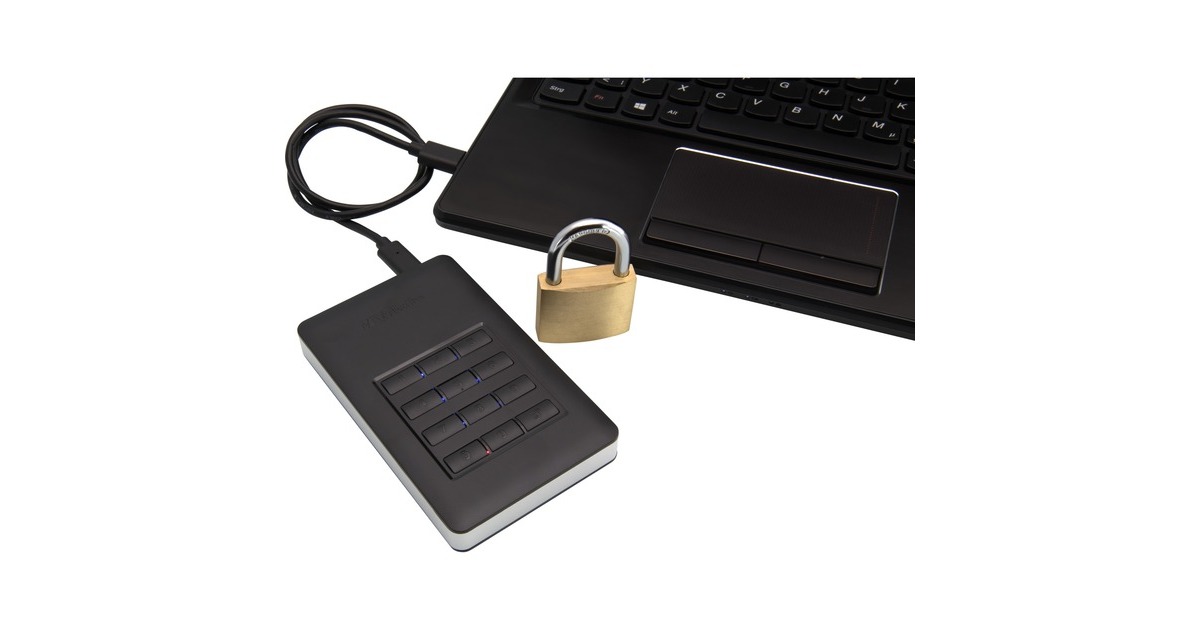 Verbatim Store 'n' Go Secure Portable, Externe Festplatte(schwarz/silber, USB-C 3.2 (5 Gbit/s))