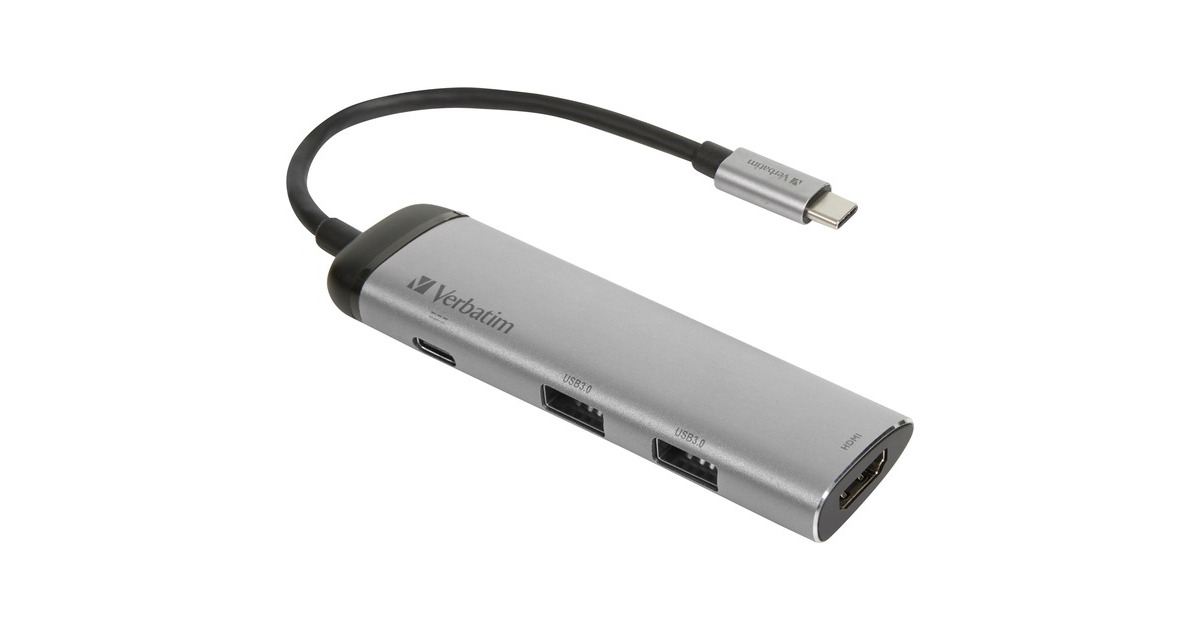 2x USB-A + USB-C Buchse + HDMI-Buchse, USB-Hub(silber/schwarz, PD, Laden mit bis zu 100 Watt)