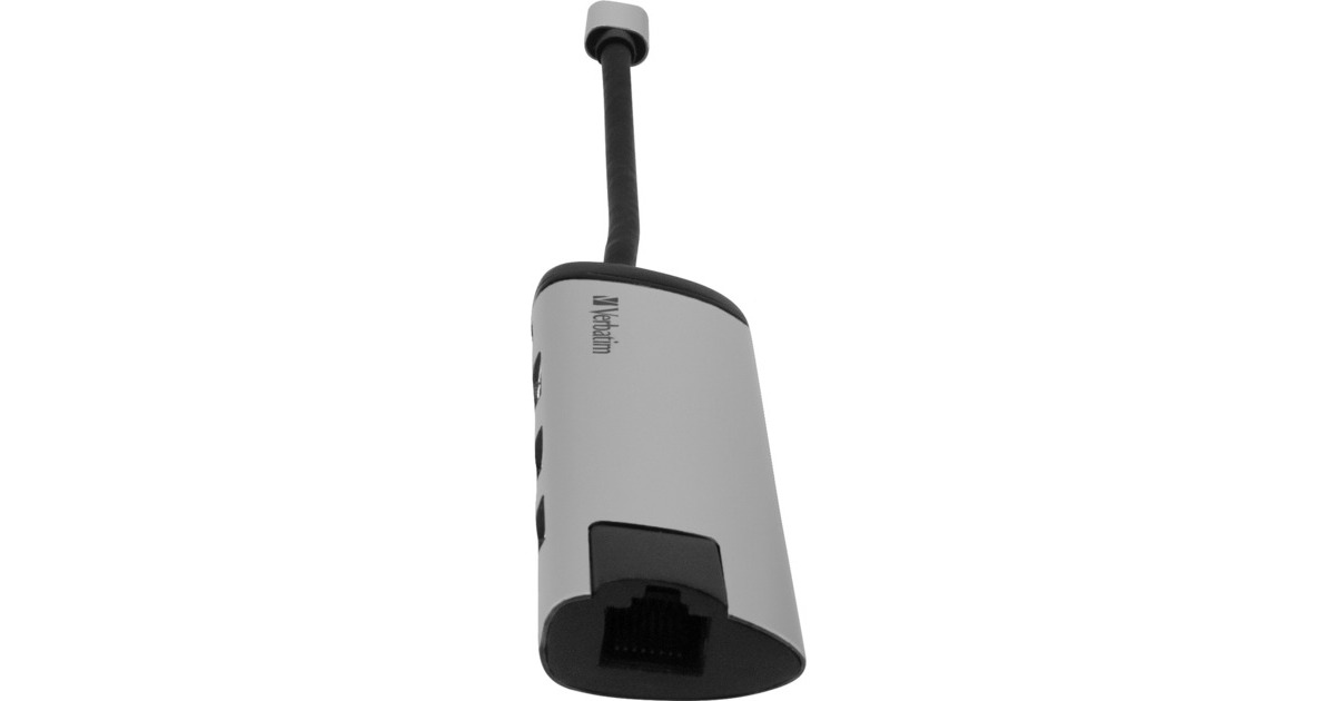 2x USB-A + USB-C Buchse + HDMI-Buchse + RJ-45 Buchse, USB-Hub(silber/schwarz, PD, Laden mit bis zu 100 Watt)