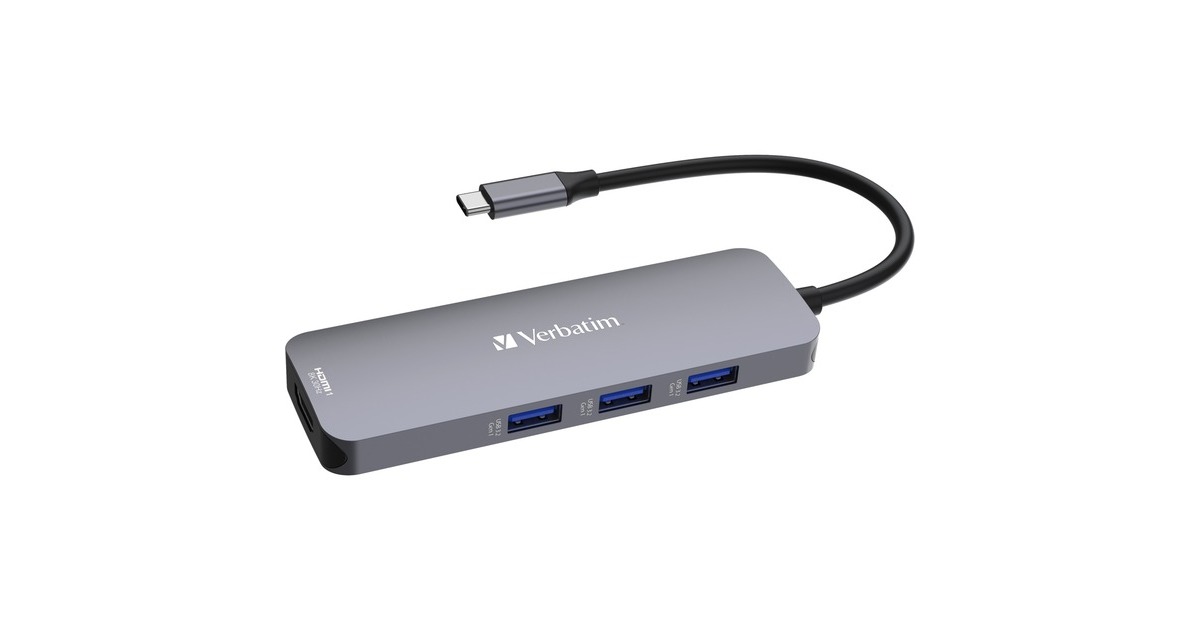 Verbatim USB-C Pro Multiport-Hub CMH-08, 8 Port, Dockingstation(grau, 2x HDMI, 3x USB-A, USB-C PD, SD, microSD)