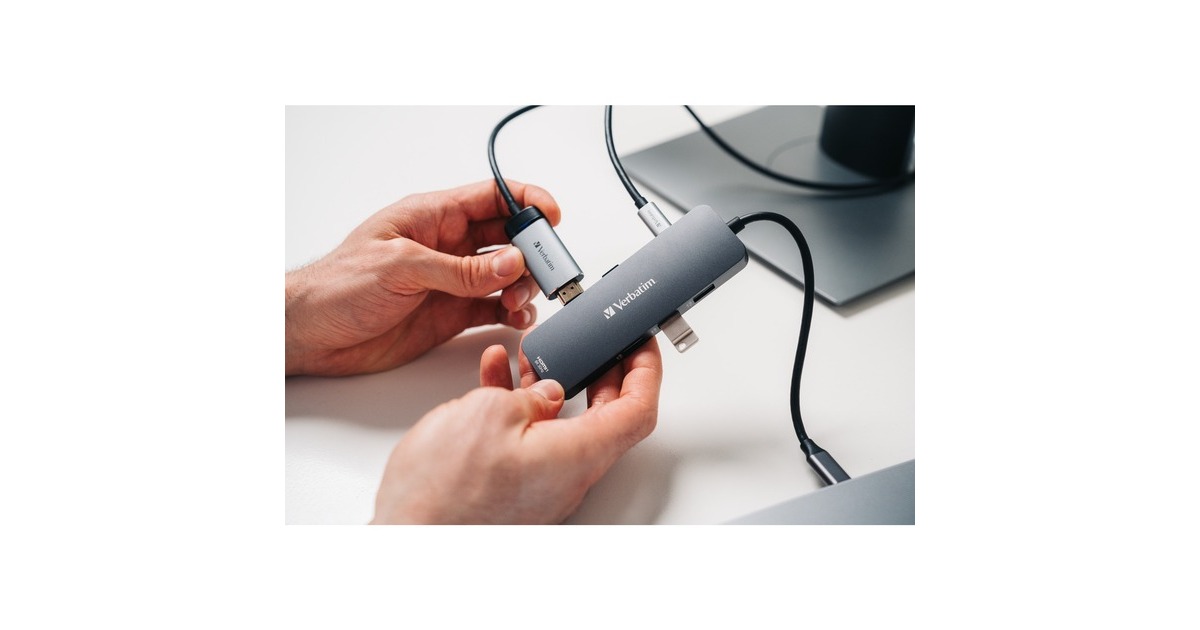 Verbatim USB-C Pro Multiport-Hub CMH-08, 8 Port, Dockingstation(grau, 2x HDMI, 3x USB-A, USB-C PD, SD, microSD)