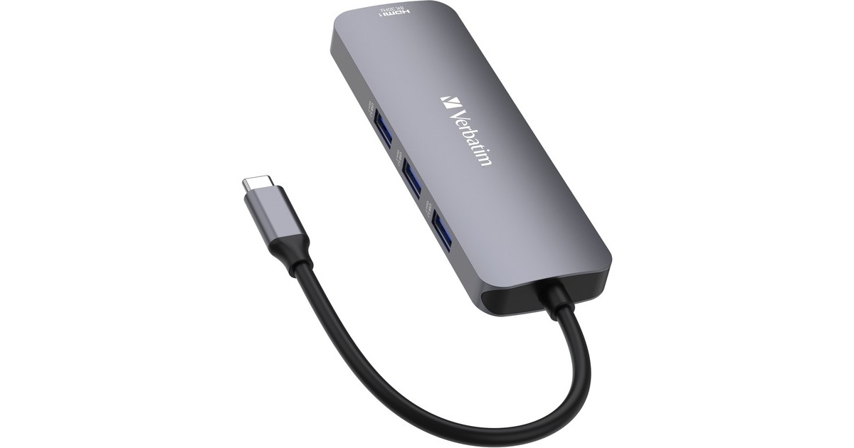 Verbatim USB-C Pro Multiport-Hub CMH-08, 8 Port, Dockingstation(grau, 2x HDMI, 3x USB-A, USB-C PD, SD, microSD)