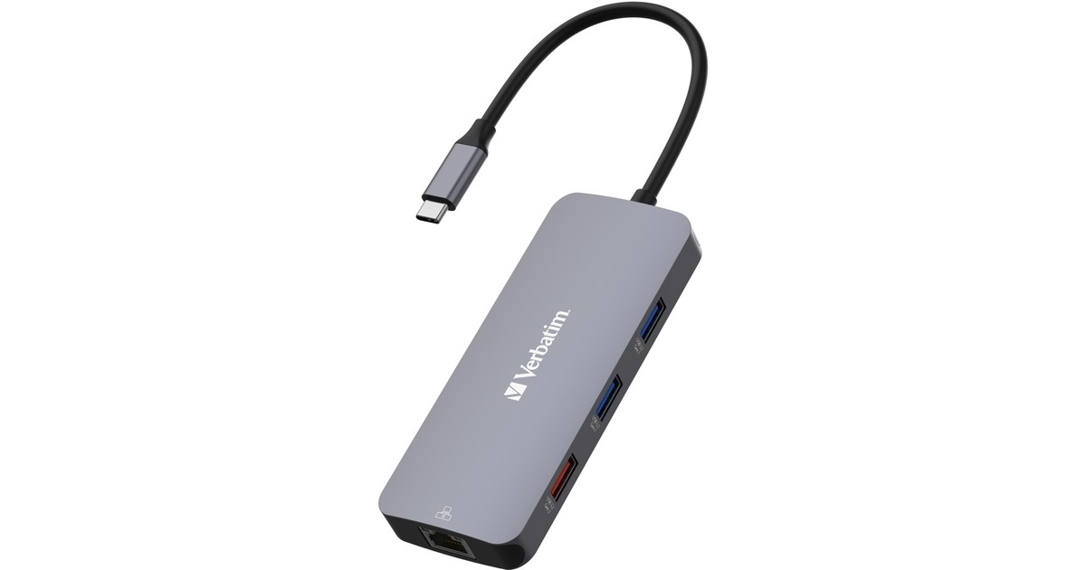 Verbatim USB-C Pro Multiport-Hub CMH-09, 9 Port , Dockingstation(grau, HDMI, RJ-45, 3x USB-A, 2x USB-C, PD, SD, microSD)