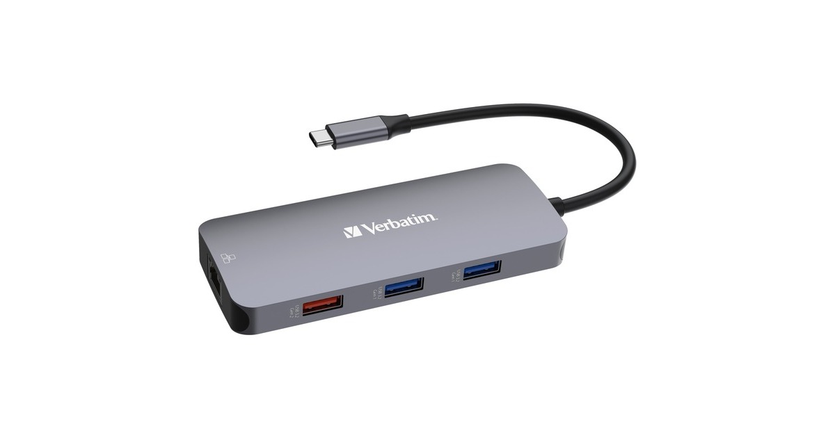 Verbatim USB-C Pro Multiport-Hub CMH-09, 9 Port , Dockingstation(grau, HDMI, RJ-45, 3x USB-A, 2x USB-C, PD, SD, microSD)