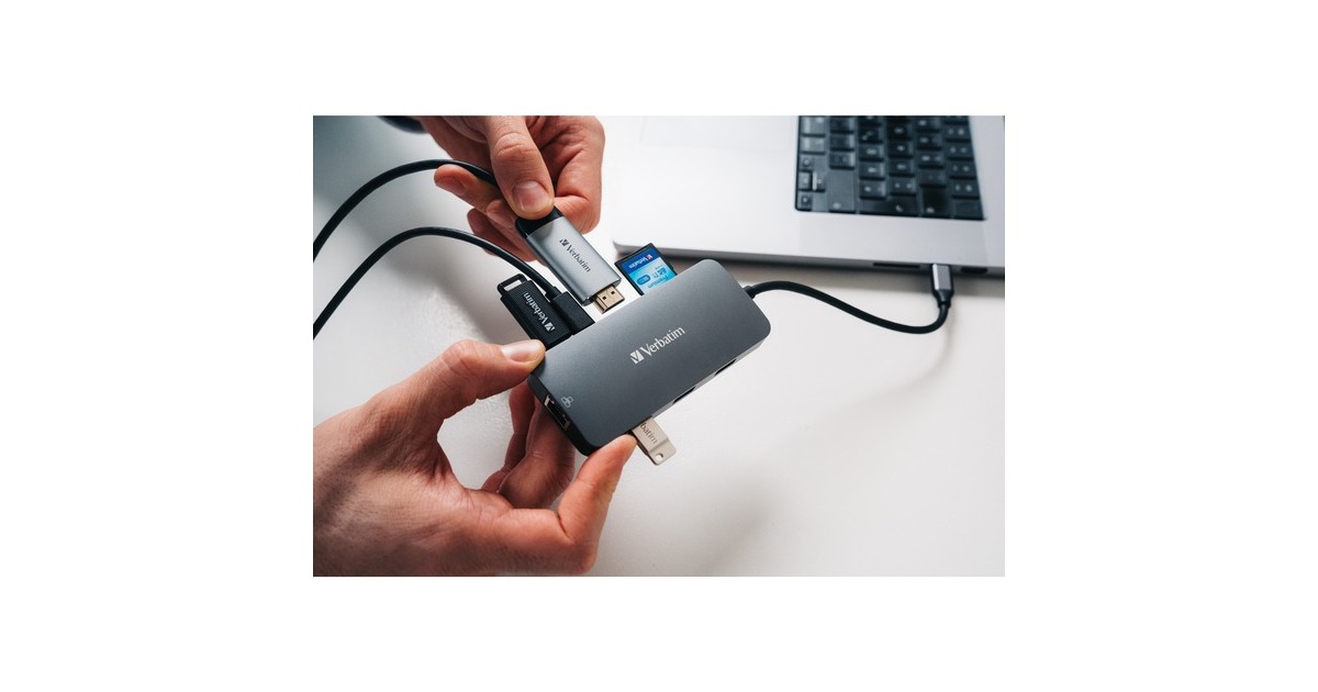 Verbatim USB-C Pro Multiport-Hub CMH-09, 9 Port , Dockingstation(grau, HDMI, RJ-45, 3x USB-A, 2x USB-C, PD, SD, microSD)