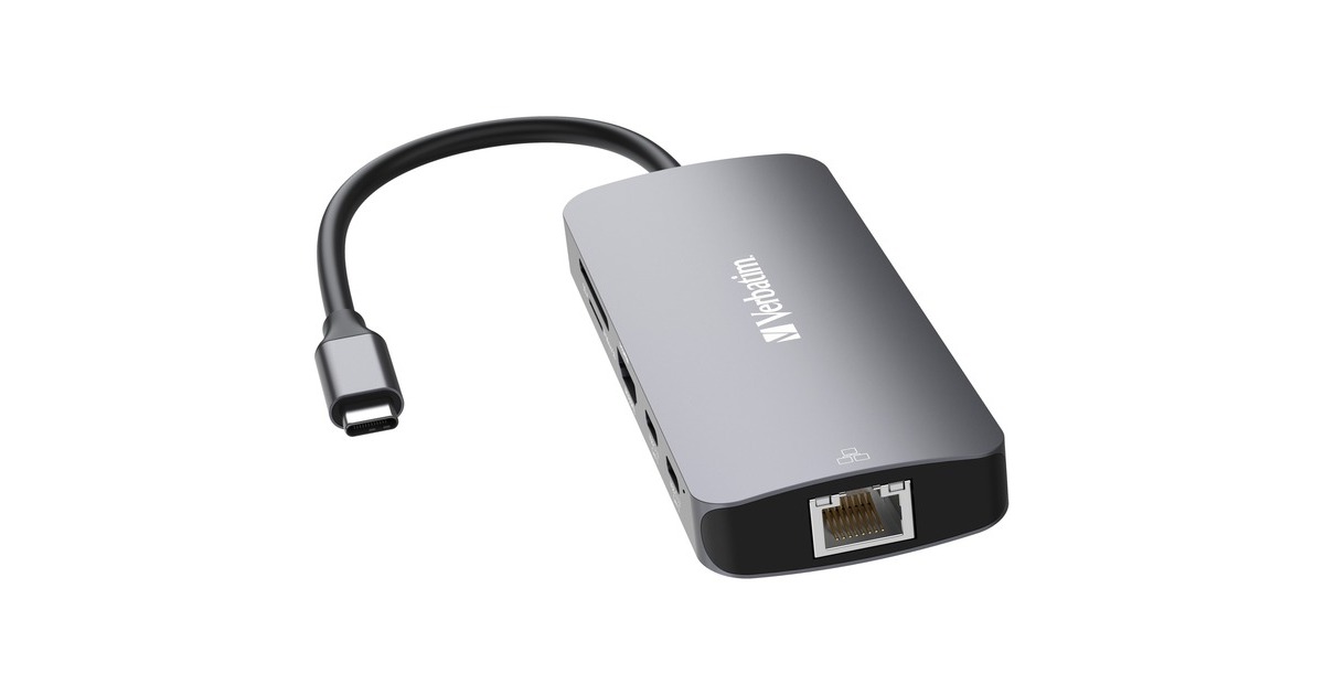 Verbatim USB-C Pro Multiport-Hub CMH-09, 9 Port , Dockingstation(grau, HDMI, RJ-45, 3x USB-A, 2x USB-C, PD, SD, microSD)
