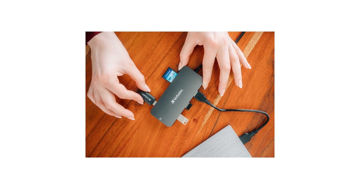 Verbatim USB-C Pro Multiport-Hub CMH-09, 9 Port , Dockingstation(grau, HDMI, RJ-45, 3x USB-A, 2x USB-C, PD, SD, microSD)