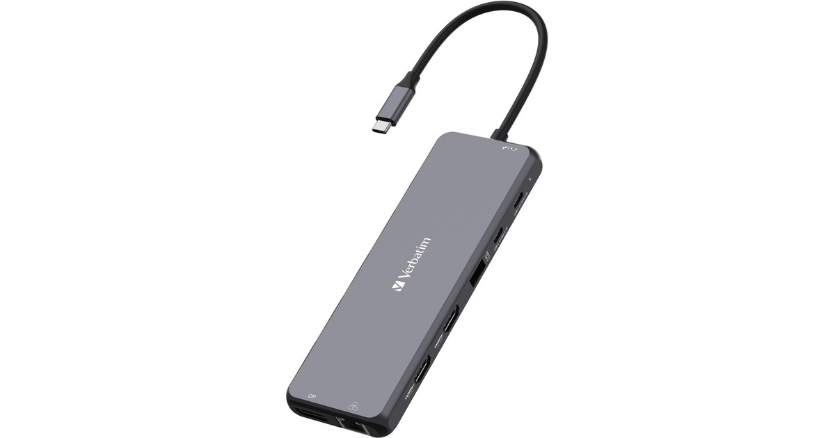 Verbatim USB-C Pro Multiport-Hub CMH-13, 13 Port, Dockingstation(grau, 2x HDMI, DP, RJ-45, 6x USB-A, Audio, 2x USB-C PD)