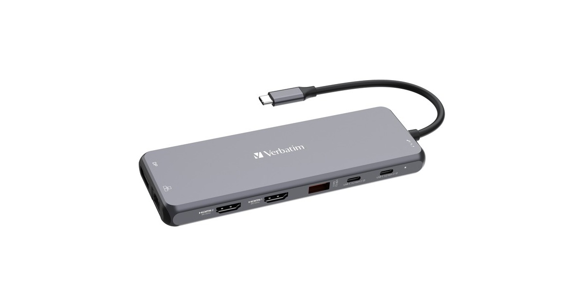 Verbatim USB-C Pro Multiport-Hub CMH-13, 13 Port, Dockingstation(grau, 2x HDMI, DP, RJ-45, 6x USB-A, Audio, 2x USB-C PD)