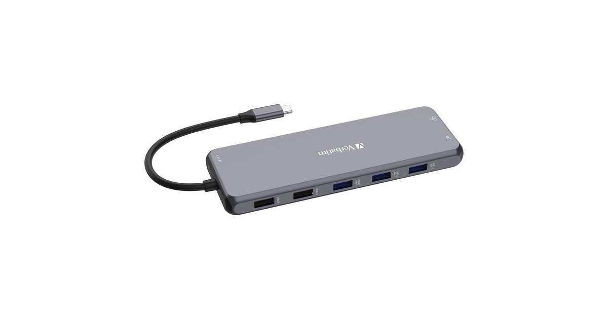 Verbatim USB-C Pro Multiport-Hub CMH-13, 13 Port, Dockingstation(grau, 2x HDMI, DP, RJ-45, 6x USB-A, Audio, 2x USB-C PD)