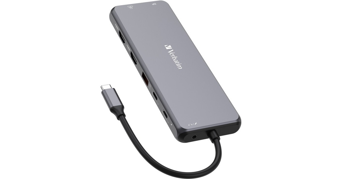 Verbatim USB-C Pro Multiport-Hub CMH-13, 13 Port, Dockingstation(grau, 2x HDMI, DP, RJ-45, 6x USB-A, Audio, 2x USB-C PD)