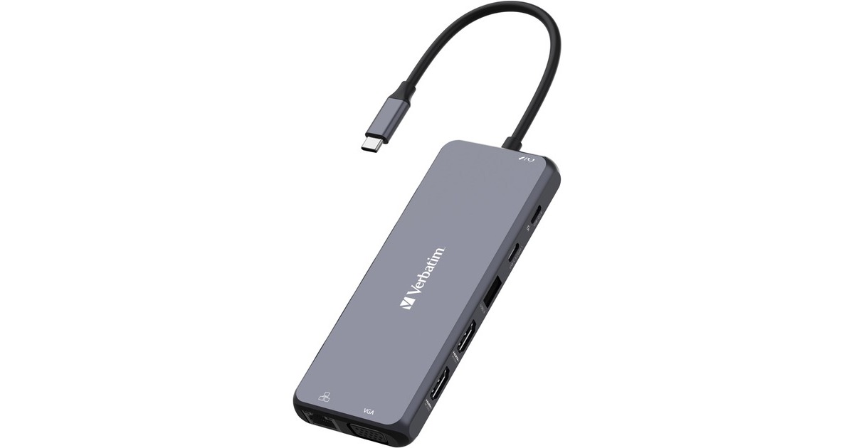 Verbatim USB-C Pro Multiport-Hub CMH-14, 14 Port, Dockingstation(grau, 2x HDMI, VGA, RJ-45, 5x USB-A, Audio, 2x USB-C, PD, SD, microSD)