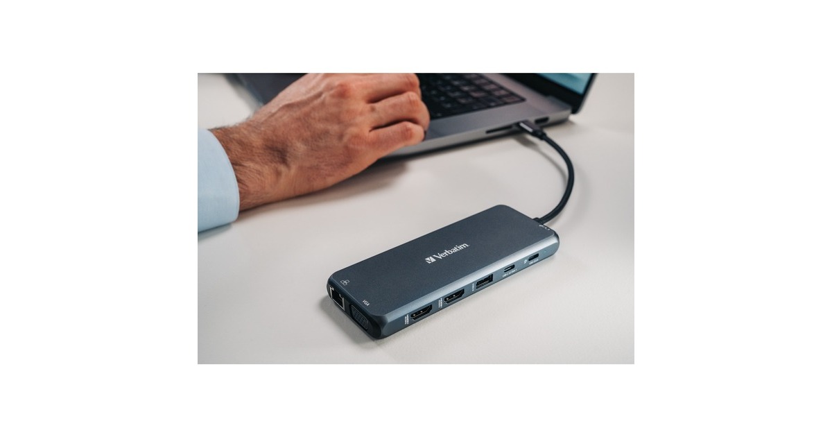Verbatim USB-C Pro Multiport-Hub CMH-14, 14 Port, Dockingstation(grau, 2x HDMI, VGA, RJ-45, 5x USB-A, Audio, 2x USB-C, PD, SD, microSD)