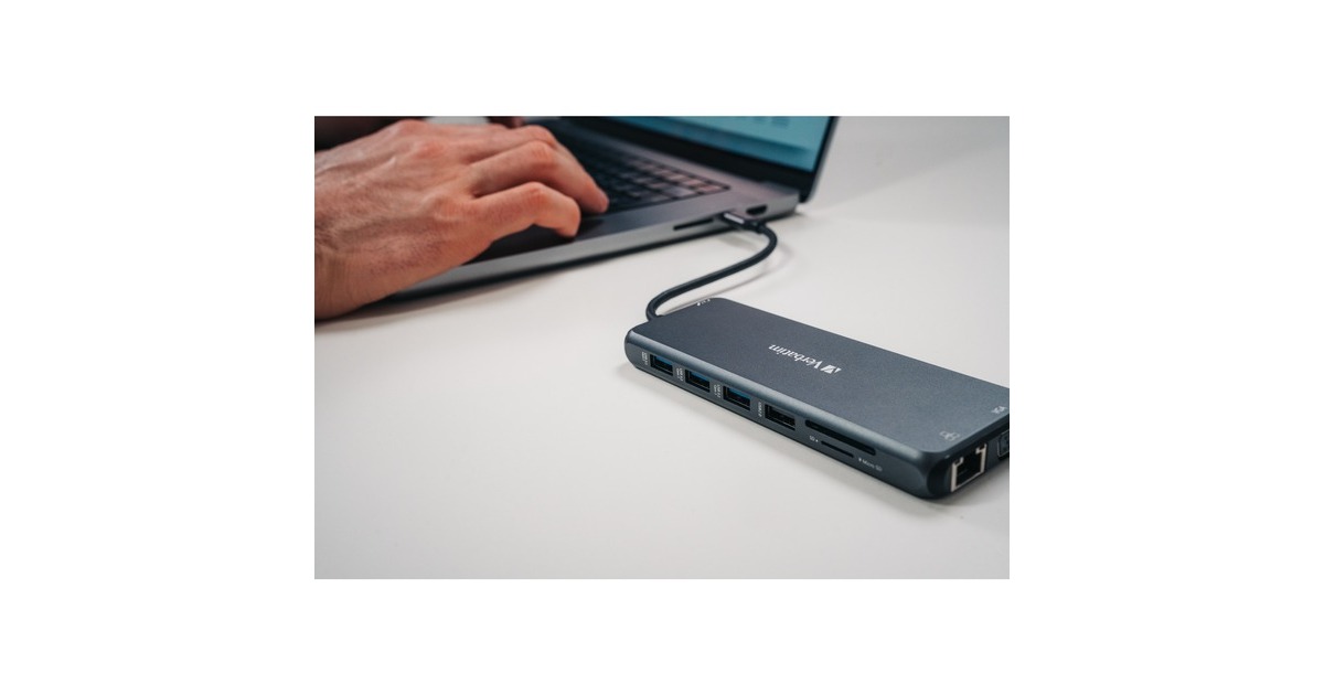 Verbatim USB-C Pro Multiport-Hub CMH-14, 14 Port, Dockingstation(grau, 2x HDMI, VGA, RJ-45, 5x USB-A, Audio, 2x USB-C, PD, SD, microSD)