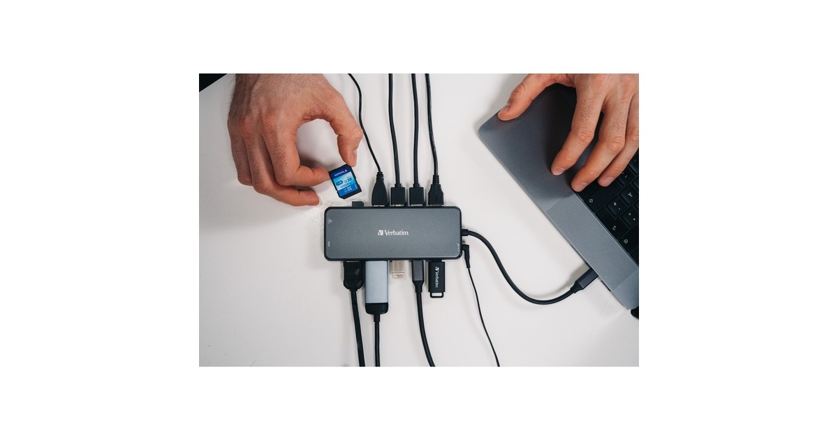 Verbatim USB-C Pro Multiport-Hub CMH-14, 14 Port, Dockingstation(grau, 2x HDMI, VGA, RJ-45, 5x USB-A, Audio, 2x USB-C, PD, SD, microSD)