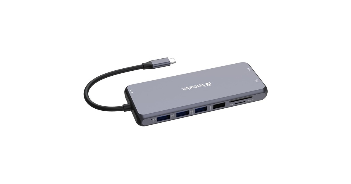 Verbatim USB-C Pro Multiport-Hub CMH-14, 14 Port, Dockingstation(grau, 2x HDMI, VGA, RJ-45, 5x USB-A, Audio, 2x USB-C, PD, SD, microSD)