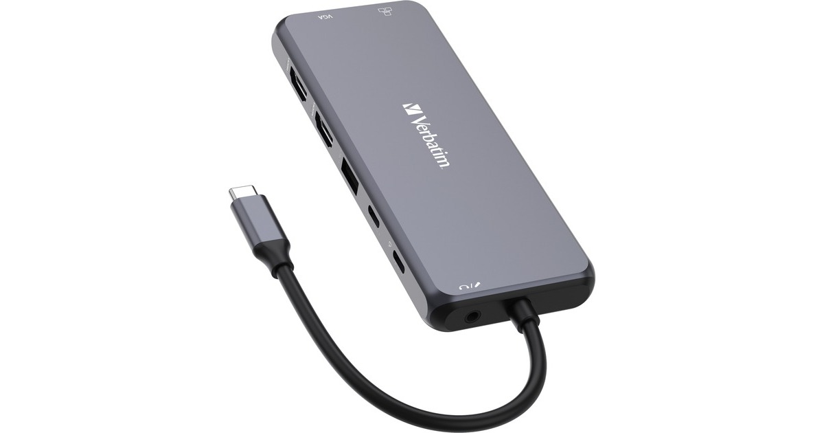Verbatim USB-C Pro Multiport-Hub CMH-14, 14 Port, Dockingstation(grau, 2x HDMI, VGA, RJ-45, 5x USB-A, Audio, 2x USB-C, PD, SD, microSD)