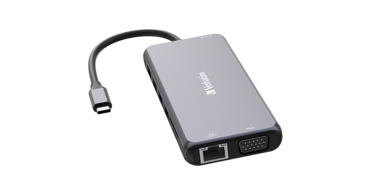 Verbatim USB-C Pro Multiport-Hub CMH-14, 14 Port, Dockingstation(grau, 2x HDMI, VGA, RJ-45, 5x USB-A, Audio, 2x USB-C, PD, SD, microSD)