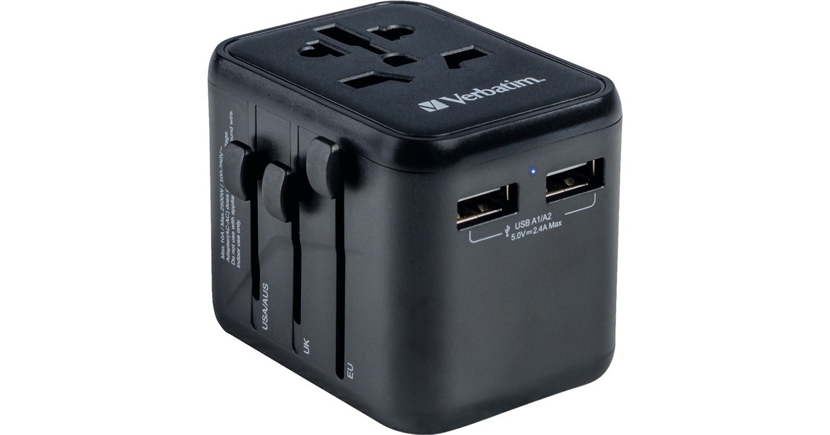 Verbatim Universal-Reiseadapter UTA-01, Reisestecker(schwarz, 2x USB-A)