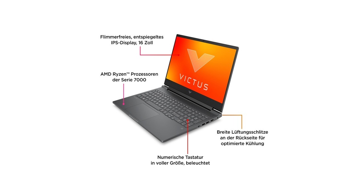 Victus by HP 16-s0152ng, Gaming-Notebook(grau, ohne Betriebssystem, 40.9 cm (16.1 Zoll) & 144 Hz Display, 512 GB SSD)