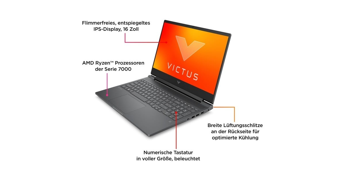 Victus by HP 16-s0155ng, Gaming-Notebook(grau, ohne Betriebssystem, 40.9 cm (16.1 Zoll) & 144 Hz Display, 512 GB SSD, Outlet) Victus by HP 16-s0155ng, Gaming-Notebook(grau, ohne Betriebssystem, 40.9 cm (16.1 Zoll) & 144 Hz Display, 512 GB SSD, Outlet)