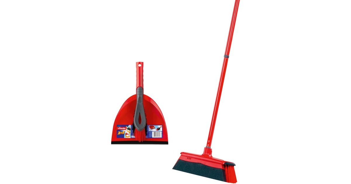 Vileda DuActiva Besen mit 2in1 Kehrset(rot/schwarz, 3-teilig)