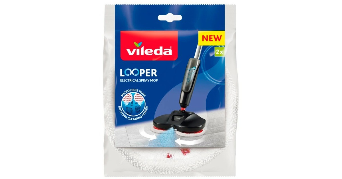 Vileda Ersatzpads für elektrischen Sprüh-Mop Looper, Wischbezug(weiß, 2 Stück)