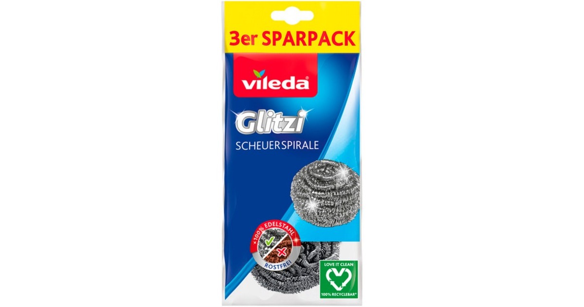 Vileda Glitzi Scheuerspirale, 3er Set, Schwamm(edelstahl)