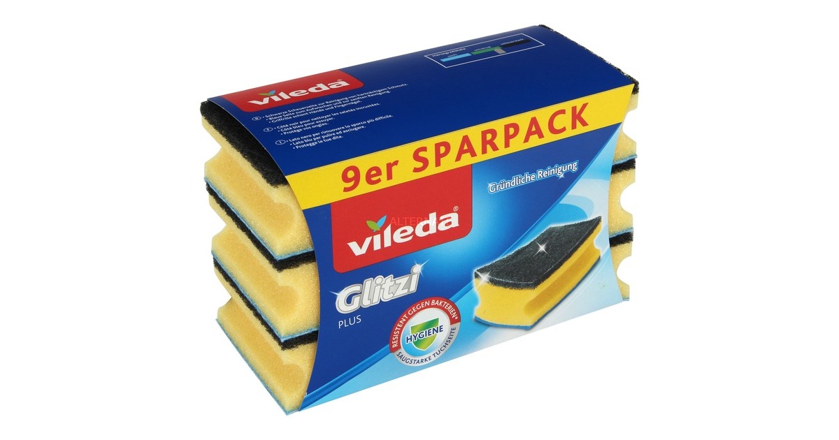 Vileda Glitzi plus Topfreiniger, mit Antibac, Schwamm(gelb, 9er SPARPACK)