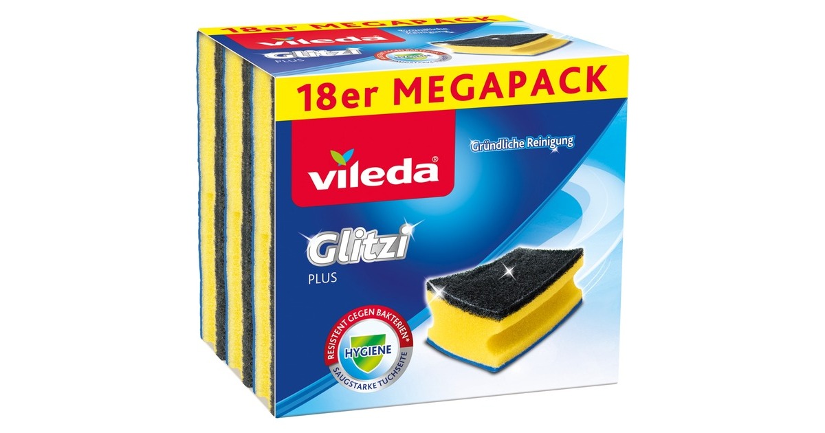 Vileda Glitzi plus Topfreiniger, mit Antibac, Schwamm(gelb, 18er SPARPACK)