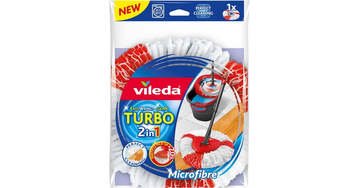 Vileda Turbo 2in1 Wischkopf, Bodenwischer(weiß/rot, für Wischmop EasyWring & Clean)