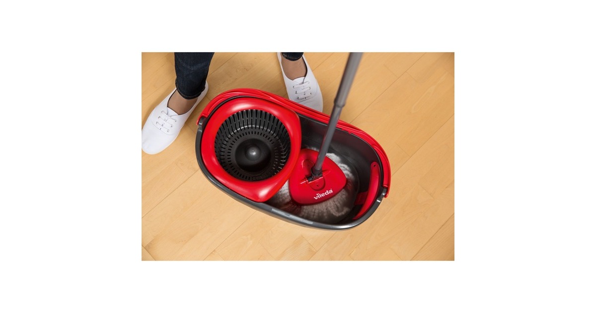 Vileda Turbo EasyWring & Clean Wischmop Komplettset, Bodenwischer(schwarz/rot, inkl. Classic Ersatzkopf)