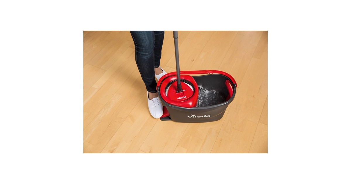 Vileda Turbo EasyWring & Clean Wischmop Komplettset, Bodenwischer(schwarz/rot, inkl. Classic Ersatzkopf)