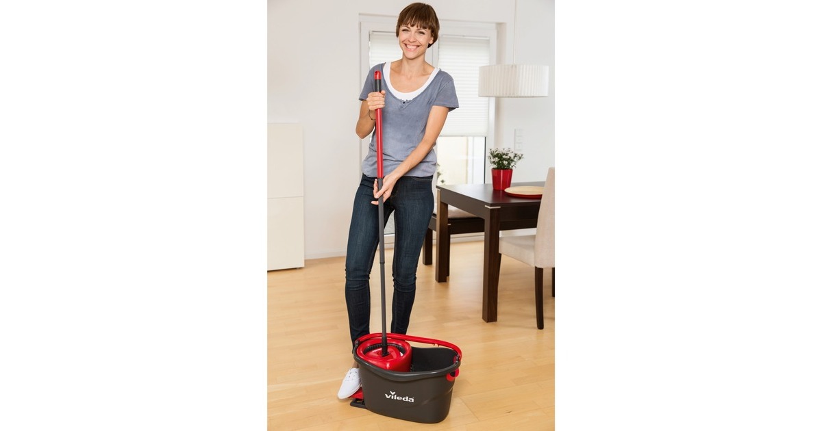 Vileda Turbo EasyWring & Clean Wischmop Komplettset, Bodenwischer(schwarz/rot, inkl. Classic Ersatzkopf)