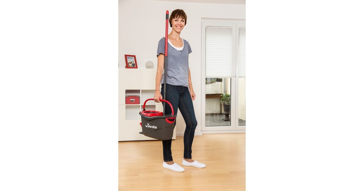 Vileda Turbo EasyWring & Clean Wischmop Komplettset, Bodenwischer(schwarz/rot, inkl. Classic Ersatzkopf)