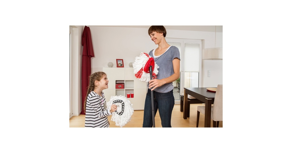 Vileda Turbo EasyWring & Clean Wischmop Komplettset, Bodenwischer(schwarz/rot, inkl. Classic Ersatzkopf)