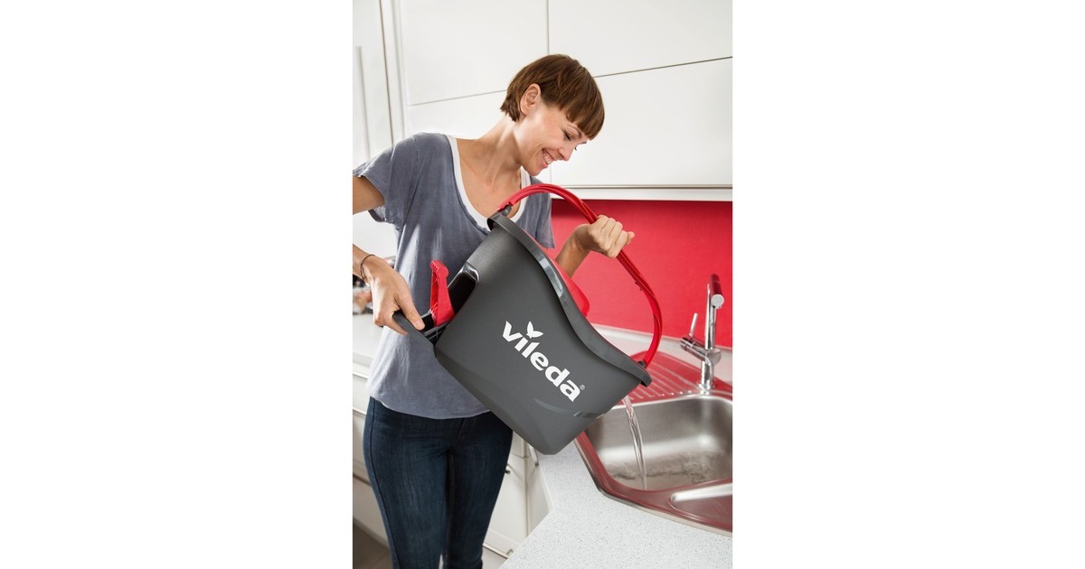 Vileda Turbo EasyWring & Clean Wischmop Komplettset, Bodenwischer(schwarz/rot, inkl. Classic Ersatzkopf)