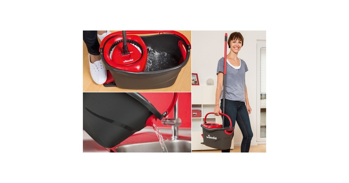 Vileda Turbo EasyWring & Clean Wischmop Komplettset, Bodenwischer(schwarz/rot, inkl. Classic Ersatzkopf)