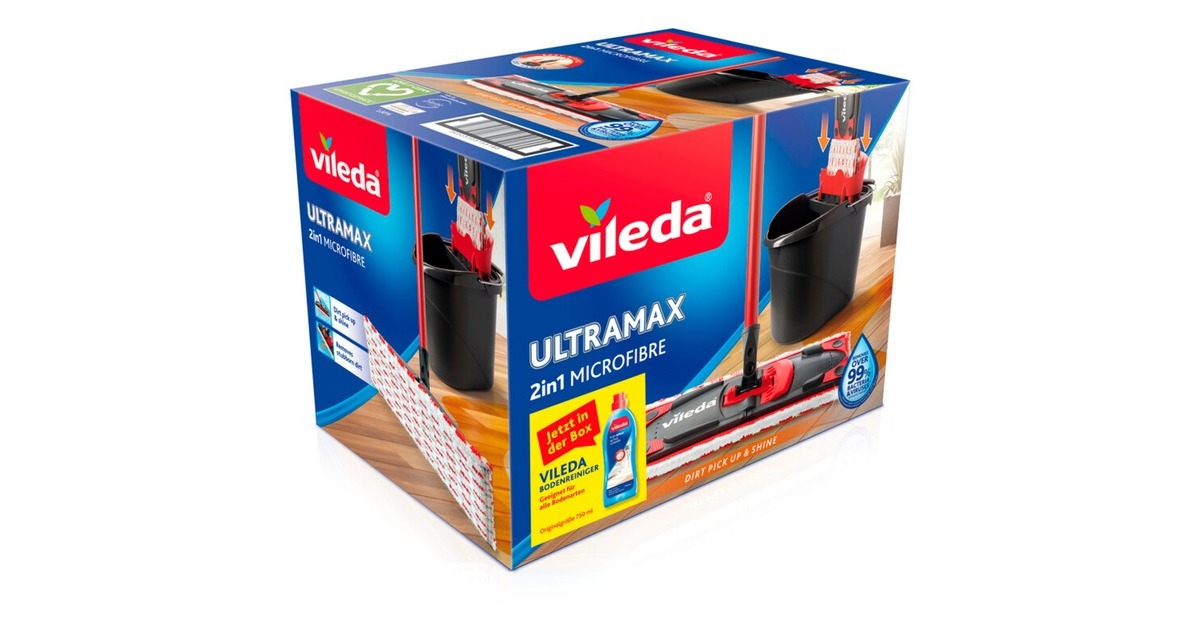 Vileda Wischer ULTRAMAX 2in1 Box, inkl. Bodenreiniger, Bodenwischer(schwarz/rot, inkl. 750ml Vileda Bodenreiniger)
