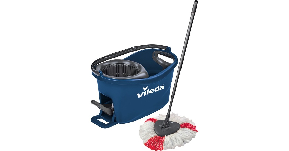Vileda Wischmop-Set Turbo Easy Wring & Clean Box, Bodenwischer(blau/schwarz, inkl. Powerschleuder und Fußpedal)