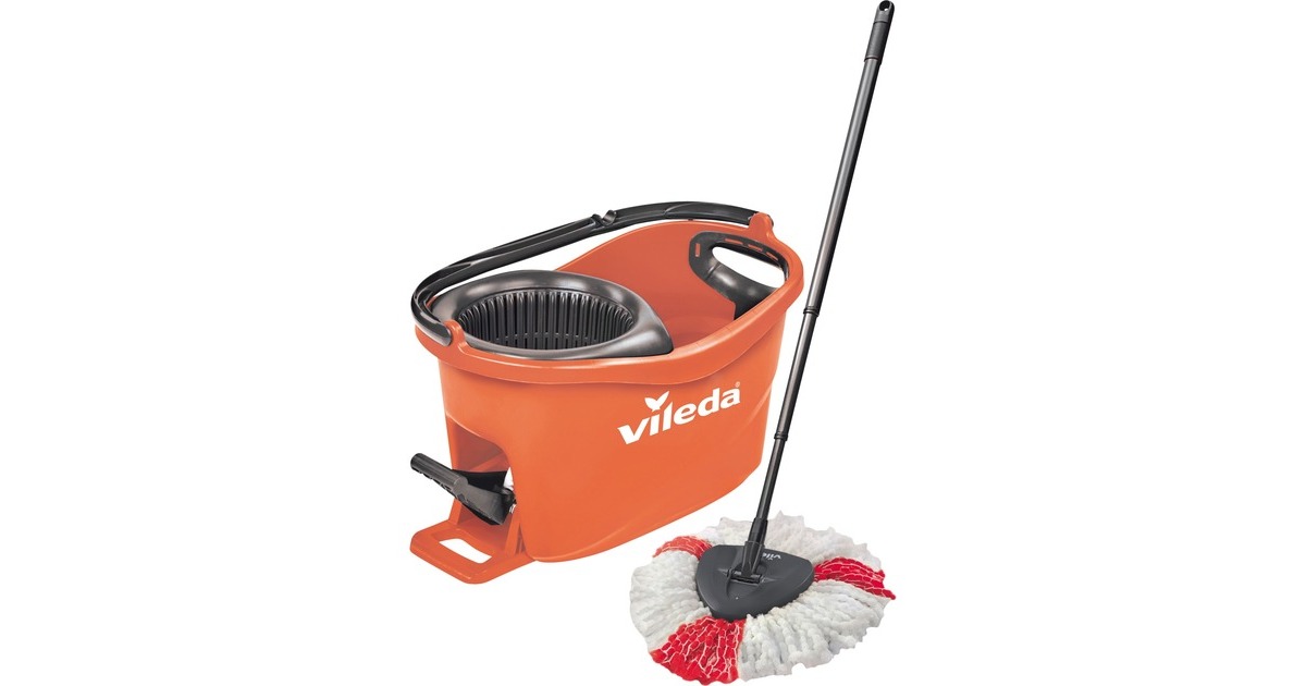Vileda Wischmop-Set Turbo Easy Wring & Clean Box, Bodenwischer(koralle/schwarz, inkl. Powerschleuder und Fußpedal)